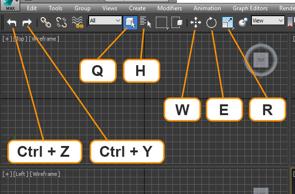 Горячие клавиши 3ds max, главная панель управления